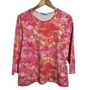 J. McLaughlin Catalina Top Women XL Pink Orange Floral Artsy Long Sleeve Spring